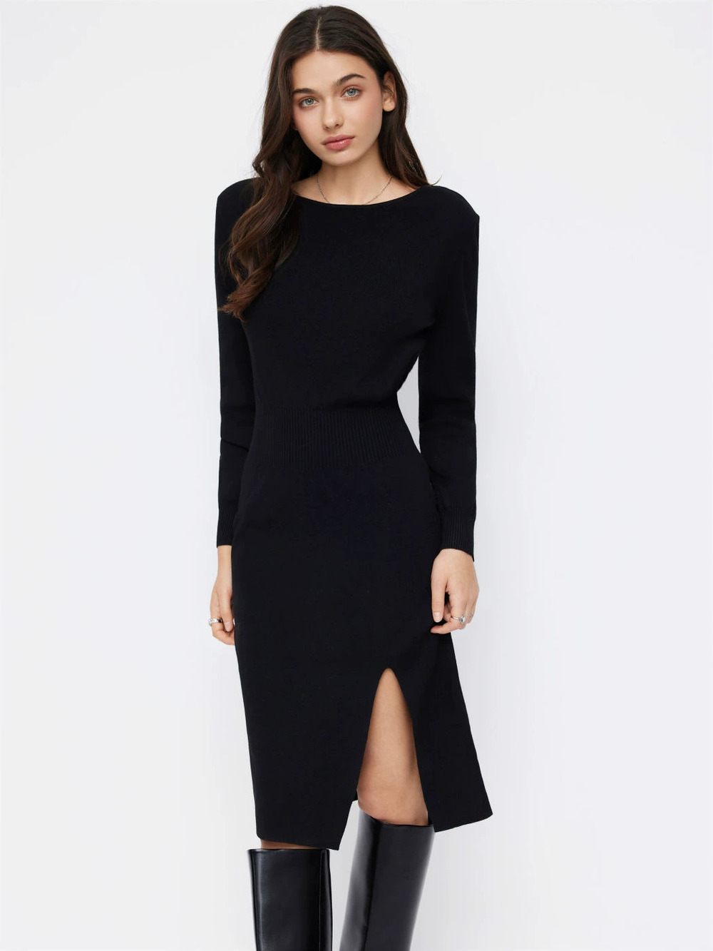 Zara Black Boat Neck Slim Knit Dress